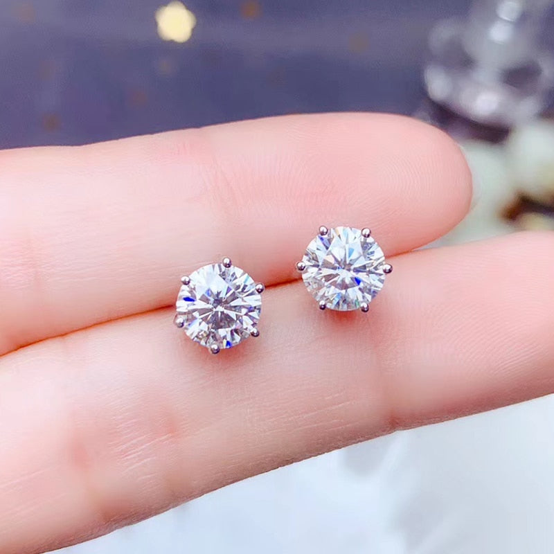 Silver Moissanite Earrings 6.5mm VVS1 Grade Moissanite Stud Earrings