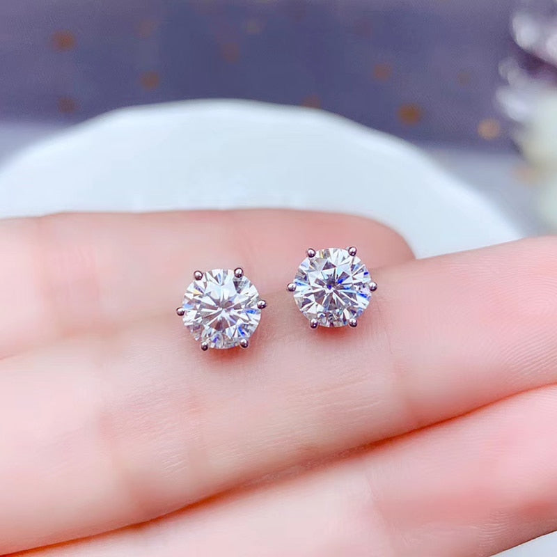 Silver Moissanite Earrings 6.5mm VVS1 Grade Moissanite Stud Earrings