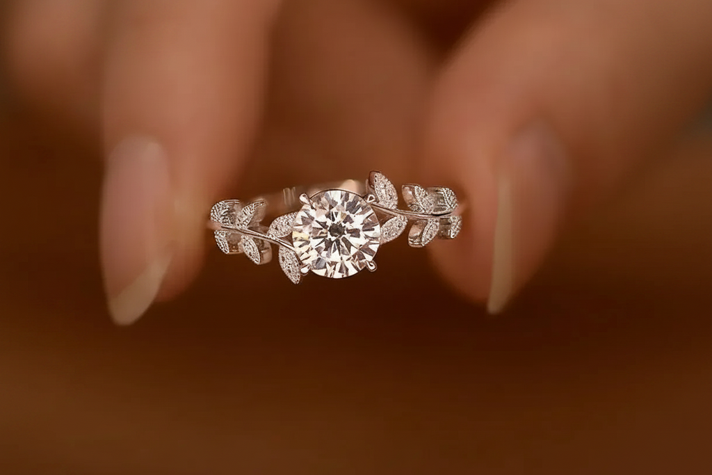 1CT Leaf Moissanite Diamond Ring In White Gold With Certificate