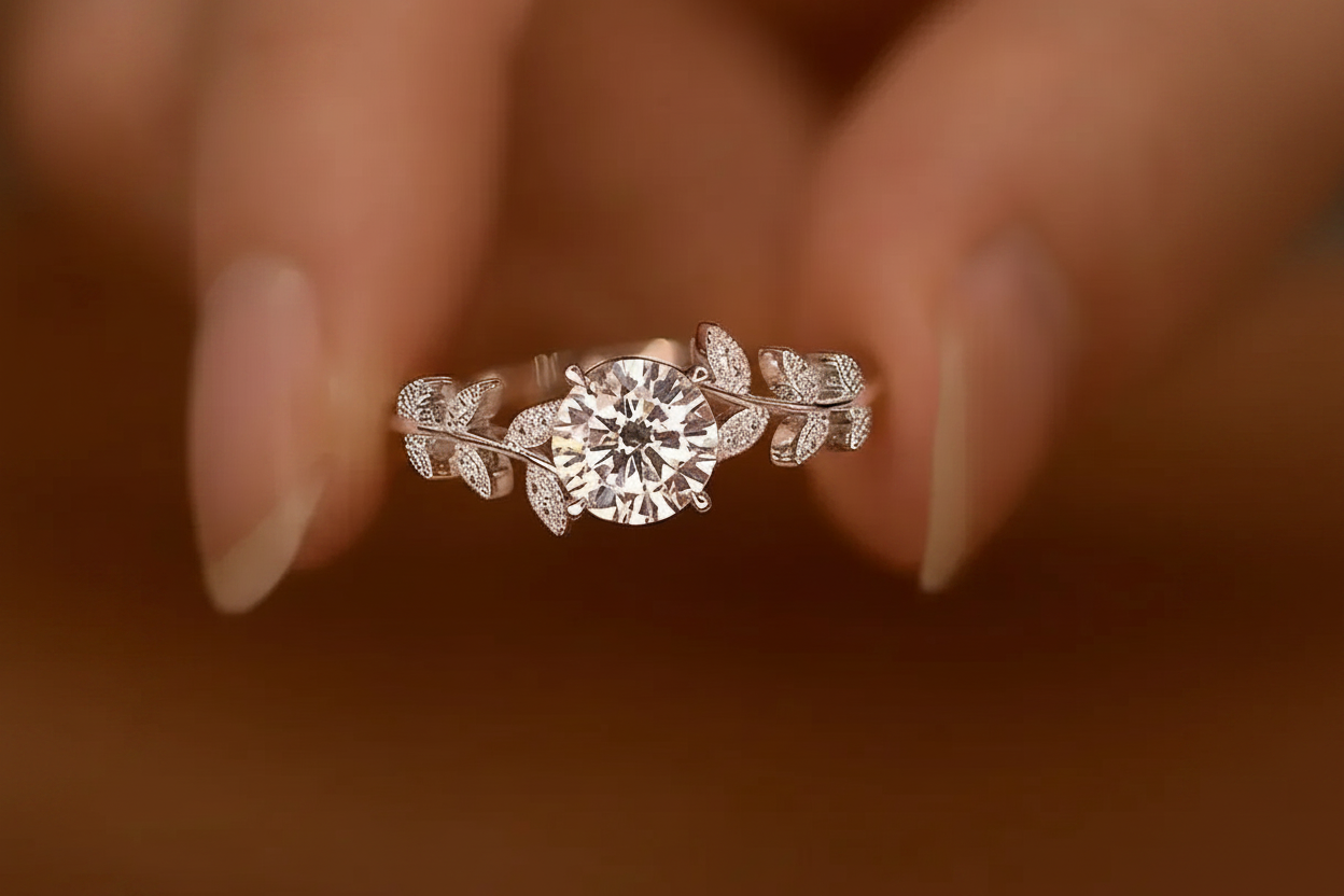 1CT Leaf Moissanite Diamond Ring In White Gold With Certificate