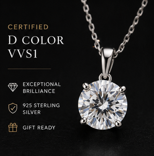 1CT 2CT 3CT Certified Moissanite Solitaire Pendant