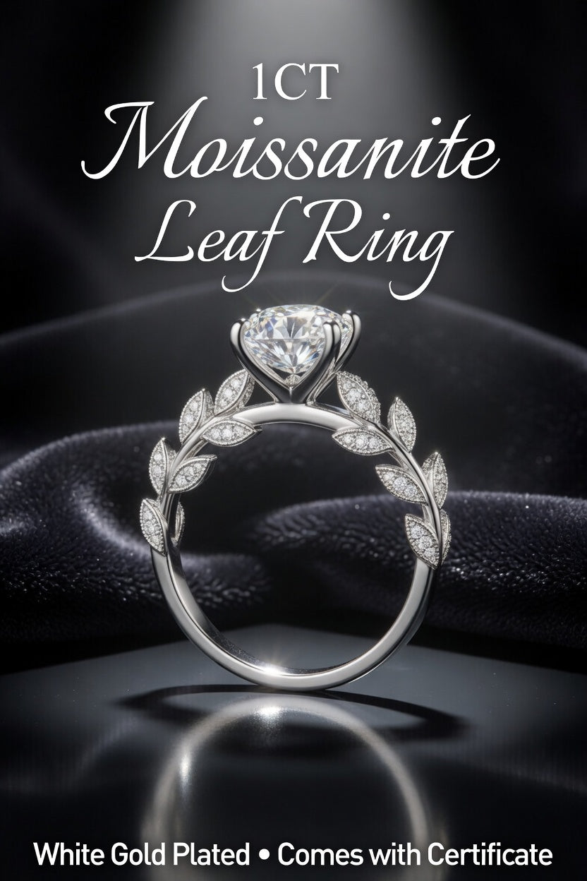 1CT Leaf Moissanite Diamond Ring In White Gold With Certificate
