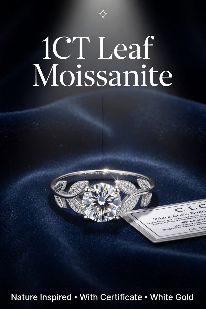 1CT Leaf Moissanite Diamond Ring In White Gold With Certificate