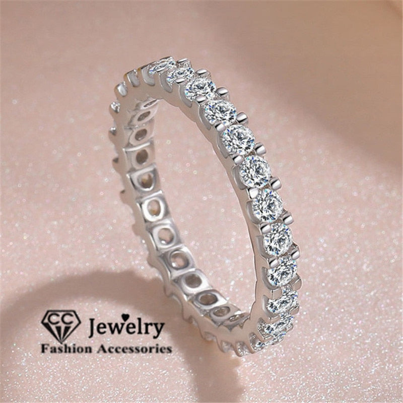 CC Rings For Women Silver Color Cubic Zirconia Ring White Stone Trendy Jewelry